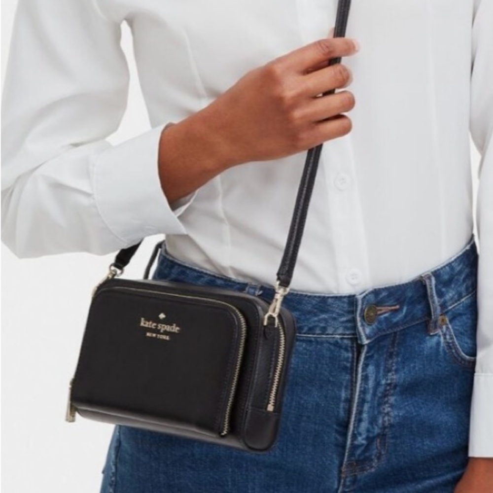 kate spade Black Crossbody Bag with Smooth Leather and Gold Branding - like new! - Picture 2 of 9